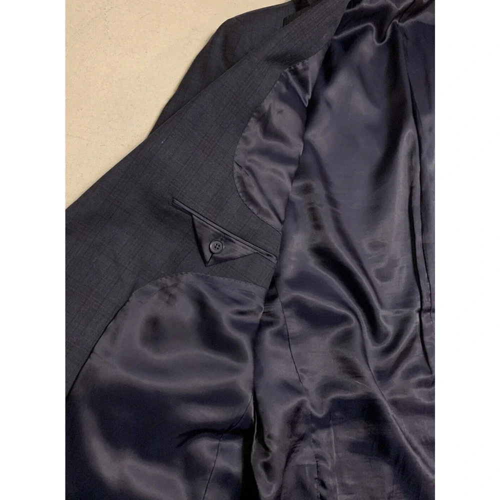 ItalUomo Mens Sports Coat Size 42L Guiseppe Navy Plaid Wool Office Academia